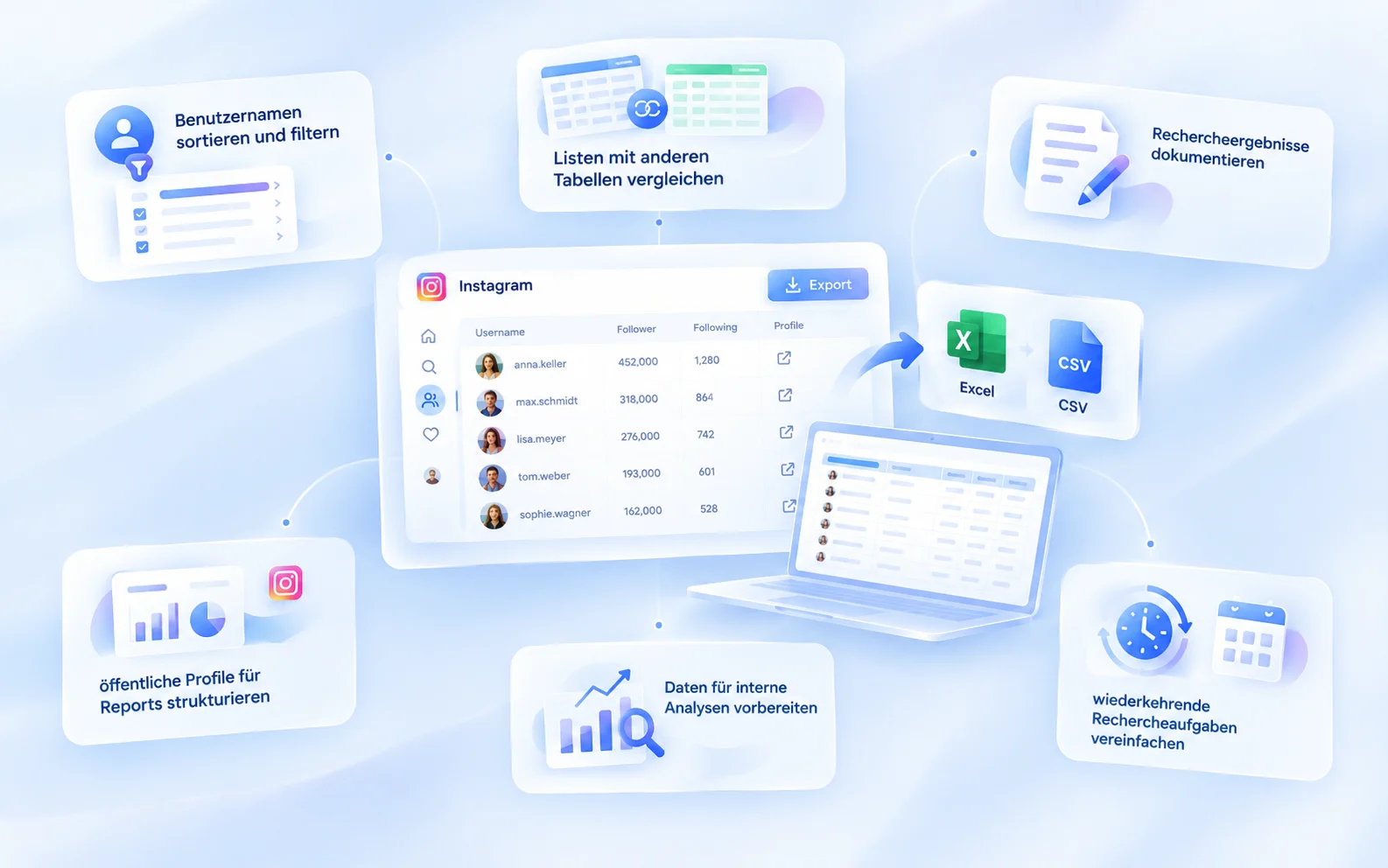 Instagram Follower als CSV oder Excel weiterverarbeiten