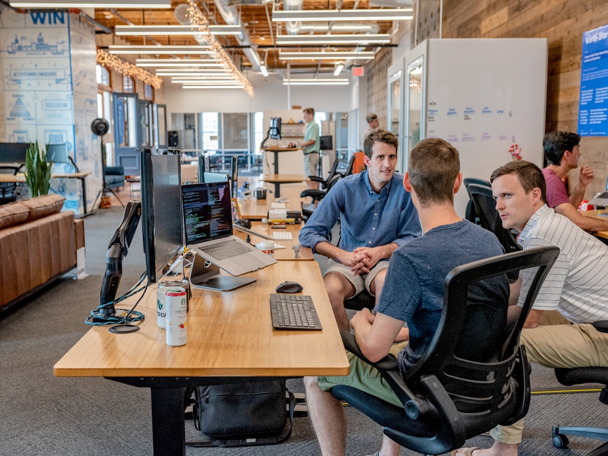 Marketing team reviewing strategy together in an office