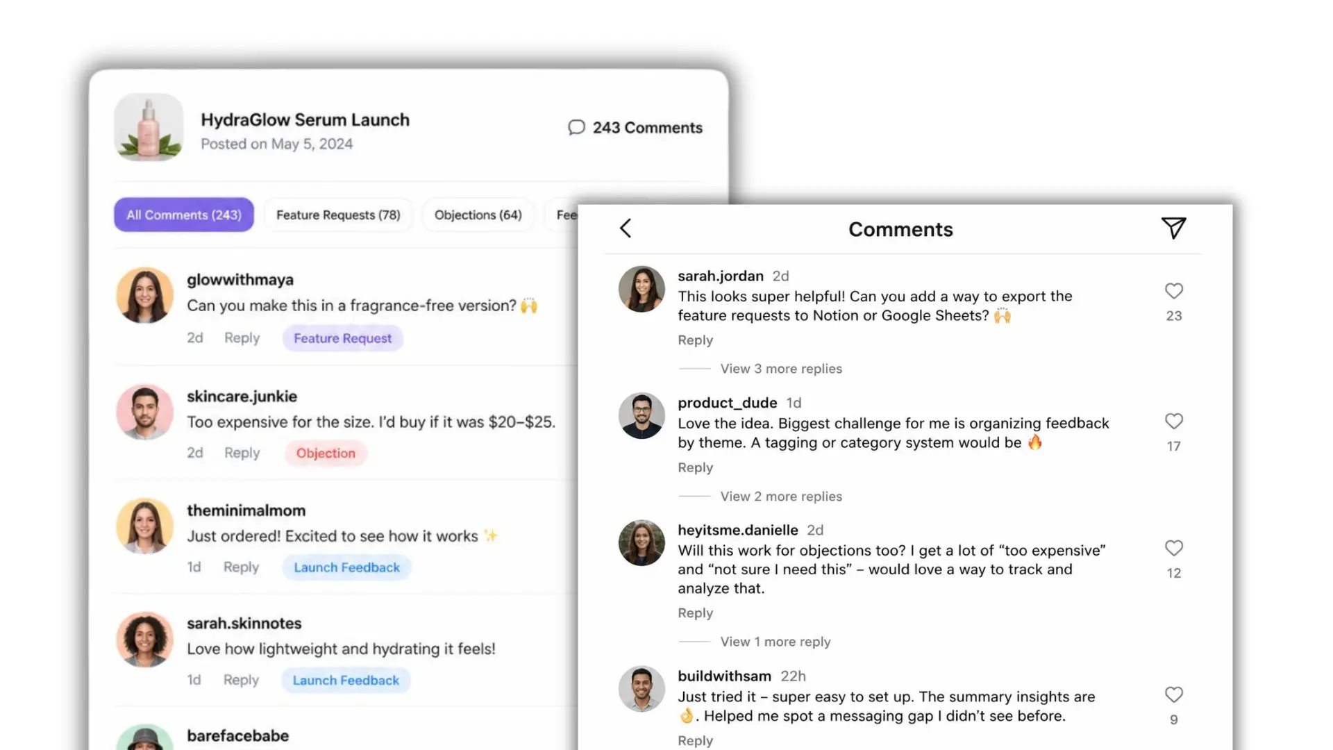 Customer and product research from Instagram feedback
