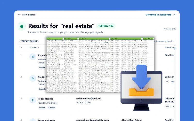 Preview and Download step in LinkedIn Email Finder