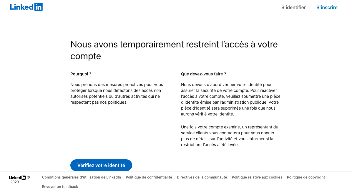 Nous avons temporairement restreint l&rsquo;acc&egrave;s &agrave; votre compte