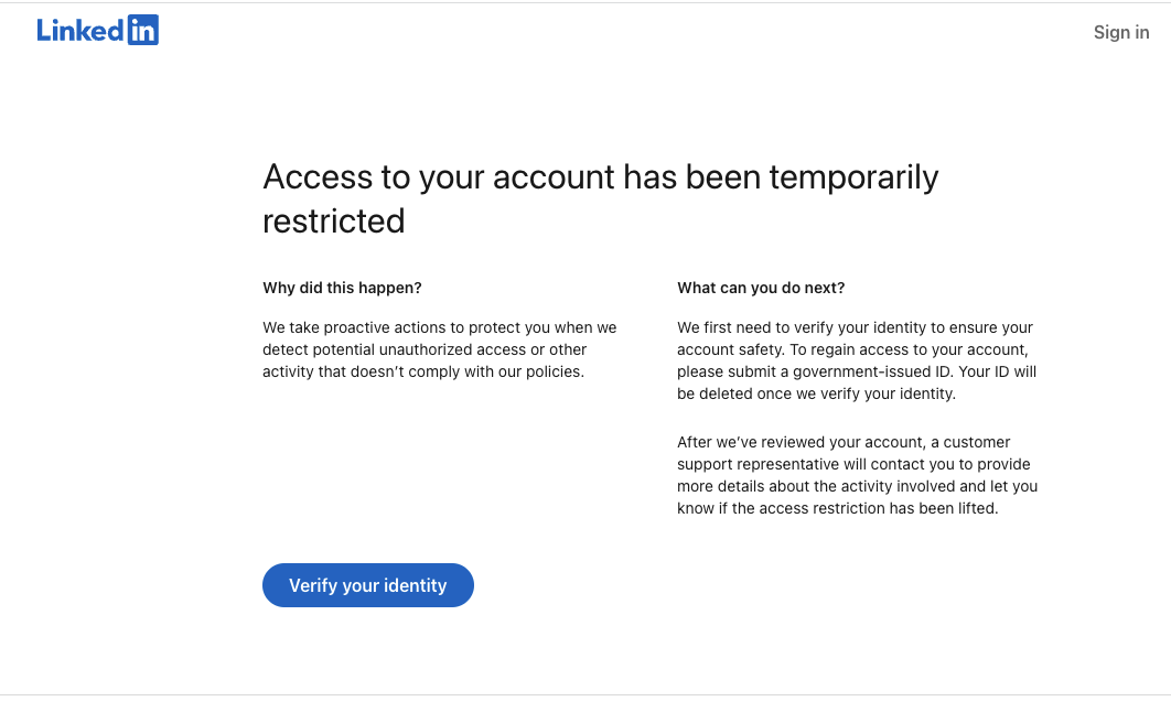 LinkedIn Ban & “Access to Your Account Has Been Temporarily Restricted”