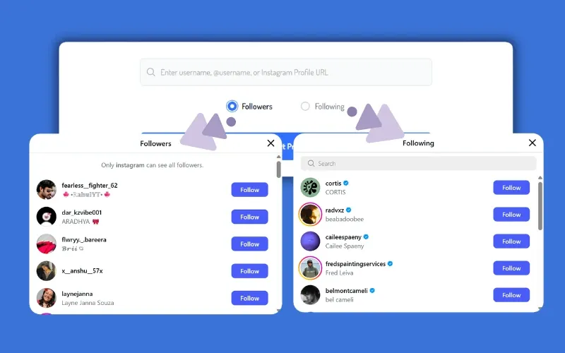 Step 2: Select followers or following export type in the IG follower export tool