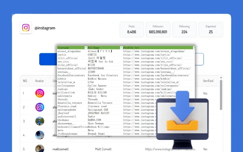 Step 3: Export and download Instagram follower list as CSV or Excel